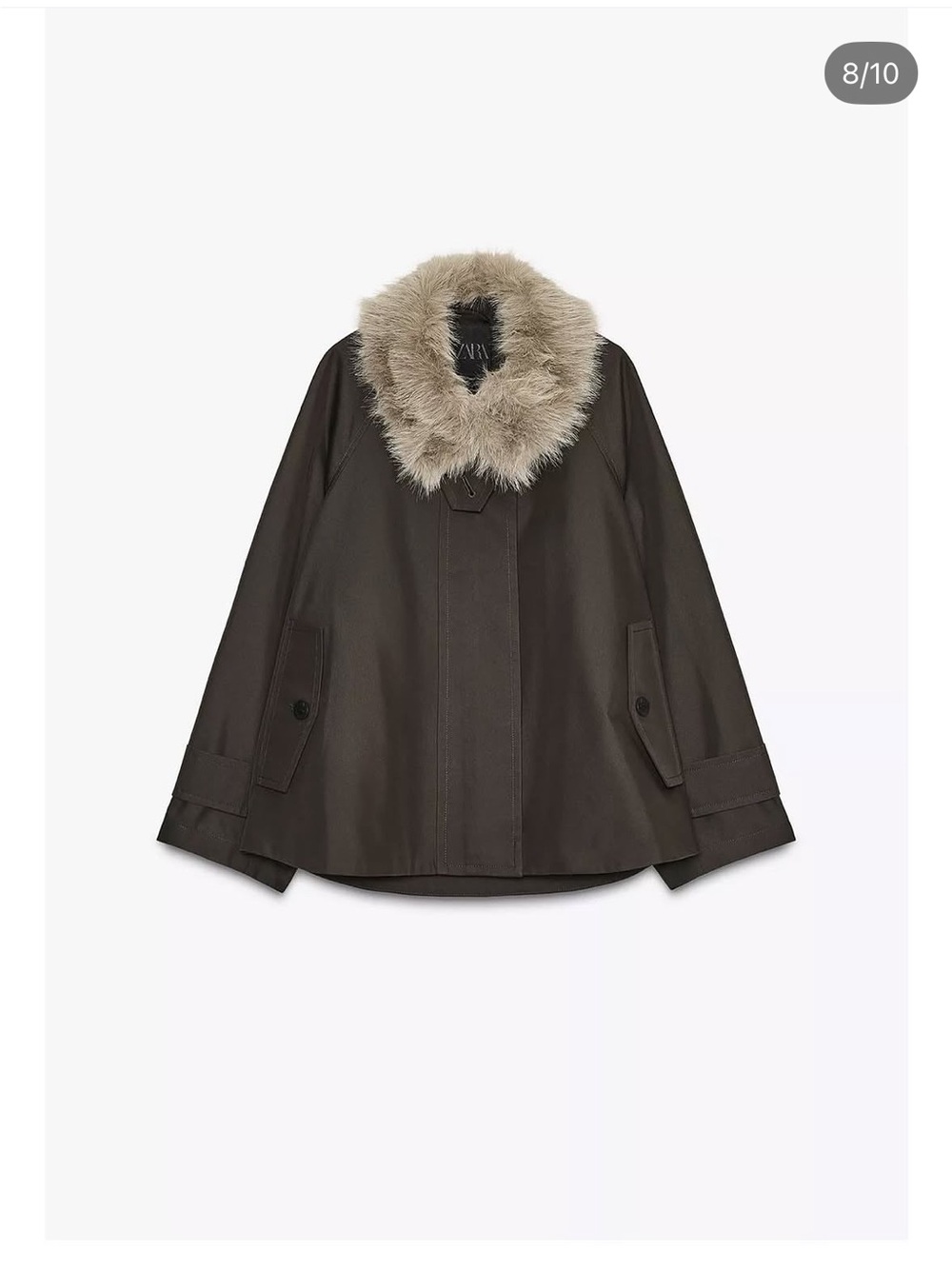 Zara Dark Brown Trench Coat with Faux Fur Collar